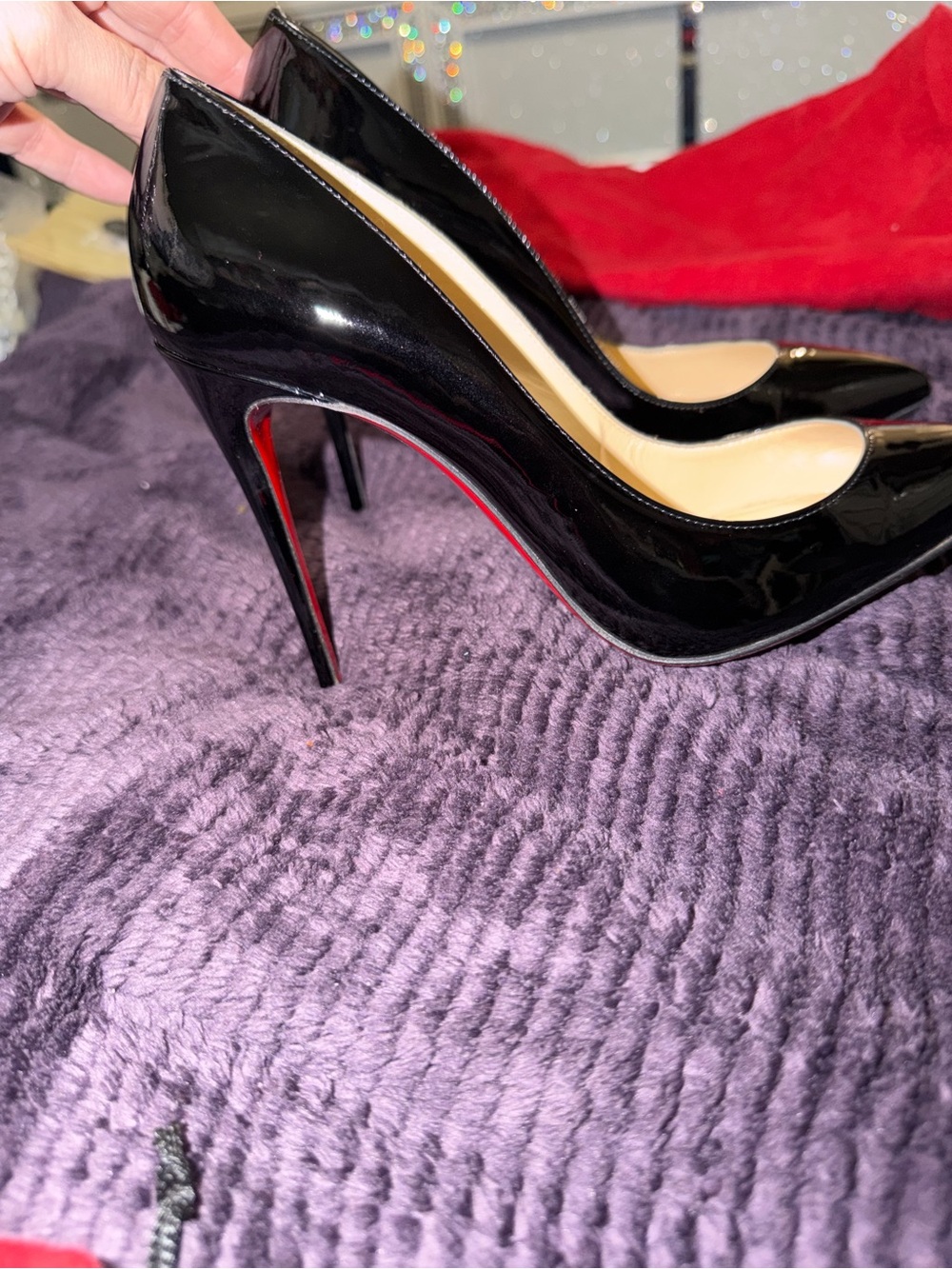 Christian Louboutin Black Patent Red Sole Pointed Pumps - Picture 5 of 6
